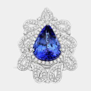 مملوكة مسبقًا 10.43 cts Tanzanite and Diamond 18K White Gold Halo Ring US Size 8