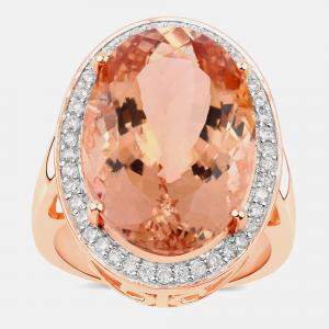 Pre Owned 14.67 cts Morganite and Diamond 14K Rose Gold Halo Ring US Size 7