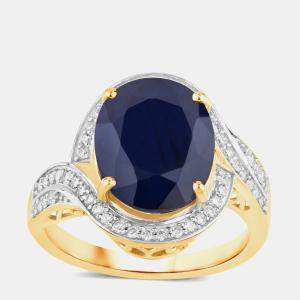 Pre Owned 6.21 cts Blue Sapphire and Diamond 14K Yellow Gold Crossover Ring US Size 7