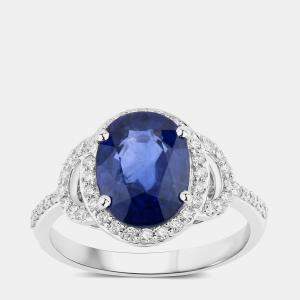مملوكة مسبقًا 2.62 cts Ceylon Blue Sapphire and Diamond 18K White Gold Promise Ring US Size 7