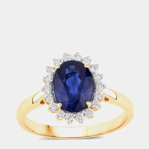 مملوكة مسبقًا 2.36 cts Ceylon Blue Sapphire and Diamond 18K Yellow Gold Halo Ring US Size 7