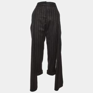 Pre Owned Hellessy Black Pin Striped Wool Overlay Detail Cropped Trousers M/Waist 32"