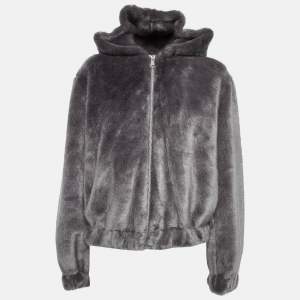 Helmut Lang Seal Grey Faux Fur Zip-Up Bomber Jacket M