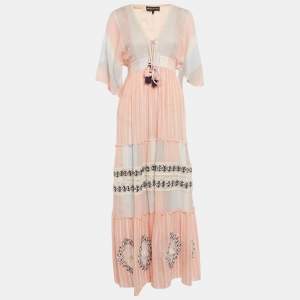 Pre Owned Hemant & Nandita Multicolor Cotton Lace Detail Maxi Dress XS