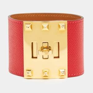 Hermès Kelly Dog Red Leather Gold Plated Bracelet