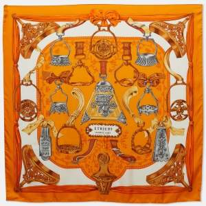 Hermes Orange Silk Twill Etriers Scarf 