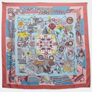 Hermès Blue/Pink Printed Silk Double Face De L'Ombrelle Scarf