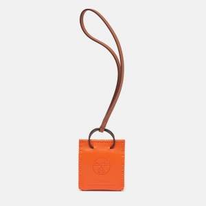 Hermes Feu/Gold Milo Lambskin and Swift Leather Shopping Bag Charm