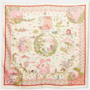 Hermes Pink Printed Silk Ballade De Heian Scarf