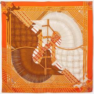 Hermès Orange Print Silk Masan & Masan Scarf