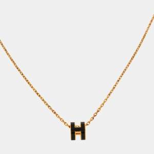 Hermes Mni Pop H Enamel Gold Plated Necklace