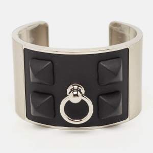 Hermès Collier De Chien Medor Gaine Leather Palladium Plated Cuff Bracelet