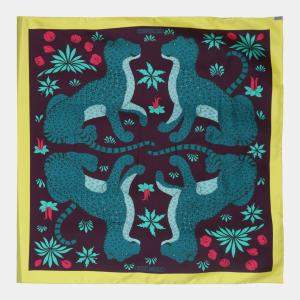 Hermes Multicolor Silk 'Les Leopards' Printed Silk Scarf 90