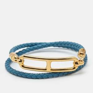 Hermes Roulis Leather Gold Plated Double Tour bracelet