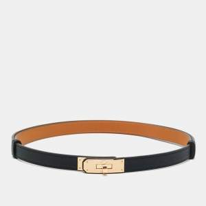Hermès Noir Epsom Leather Rose Gold Finish Kelly 18 Adjustable Belt