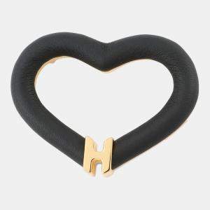 Pre Owned Hermes Brooch "Au Coeur Du Fauve" Black Swift Leather Gold Plated
