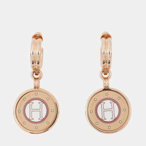 Pre Owned Hermes Blason Earrings Fauve Metal