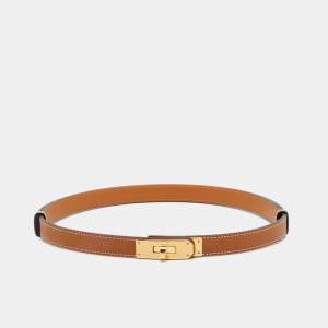 Pre Owned Hermes Gold Epsom Leather Gold Finish Kelly 18 Adjustable Belt
