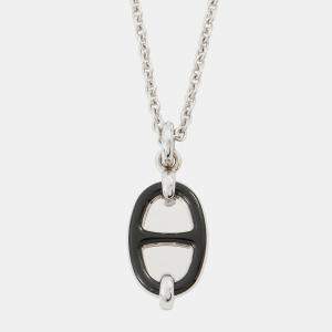 Pre Owned Hermes Mini Maillon Necklace Size PM Black Lacquer Metal