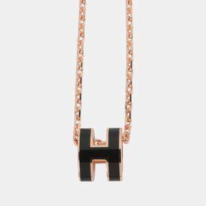 مملوكة مسبقًا Hermes Pop Ash Necklace Mini Black Lacquer Gold Plated