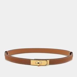 Pre Owned Hermes Kelly 18 Gold Finish Adjustable Belt Gold Epsom Leather