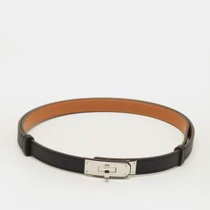 Pre Owned Hermès Kelly 18 Palladium Finish Adjustable Belt Noir Epsom Leather