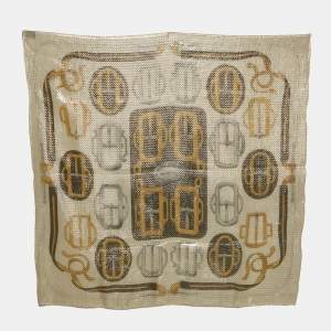 Pre Owned Hermès Cream/Gold Bouclerie d'Attelage Lurex Silk Glitter Scarf