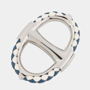 مملوكة مسبقًا Hermes Scarf Ring 90 Chaine D'Ancre Tresse Palladium / Blue Brass Palladium Plated