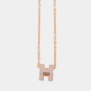 مملوكة مسبقًا Hermes Pop Ash Necklace Size Mini Rose Dragee Lacquer Gold Plated