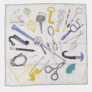 Pre Owned Hermes Carre Always Together Nous Sommes Inseparables Size 90 White/Gold/Violet Silk100%