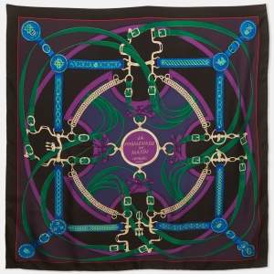 Pre Owned Hermès Black/Purple La Promenade du Matin Silk Scarf