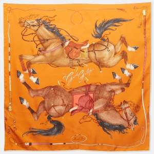 مملوكة مسبقًا Hermès Orange Silk Grand Galop Scarf