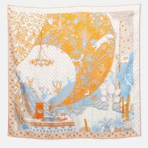 Pre Owned Hermes Orange Silk Le Premier Chant Scarf 90