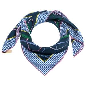 Hermes Blue Fouet et Badine Silk Twill Square Scarf