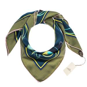 Hermes Navy Blue & Olive Transformation Cars Silk Twill Square Scarf