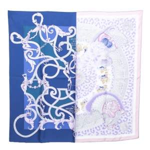 Pre Owned Hermes Marine Blue Plumets Du Roy Silk Scarf