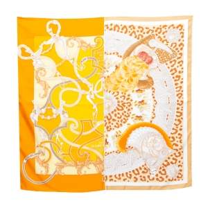 Pre Owned Hermès Orange Plumets du Roy Silk Scarf