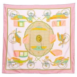 Pre Owned Hermes Pale Rose Les Voitures a Transformation Silk Square Scarf