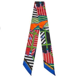 Pre Owned Hermes Red Quadrige Bayadere Silk Twilly Scarf