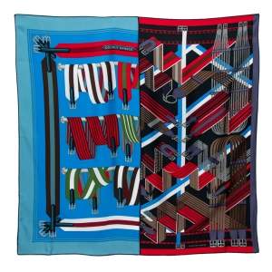 Pre Owned Hermes Cobalt Blue Double Sangle Silk Square Scarf