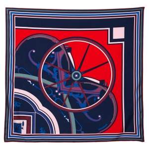 Pre Owned Hermes Marine Blue/Rouge Washington's Carriage Silk Scarf