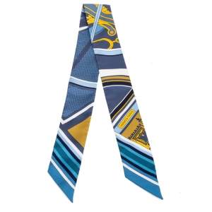 Pre Owned Hermes Blue Printed Silk Twilly