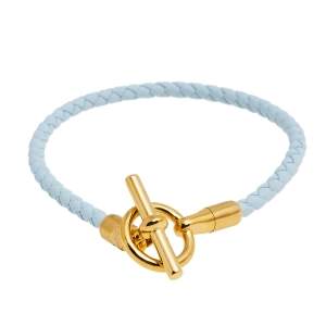 Pre Owned Hermes Glenam White Leather Gold Tone Metal Bracelet 