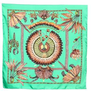 Pre Owned Hermes Green Brazil Printed Silk Square Scarf