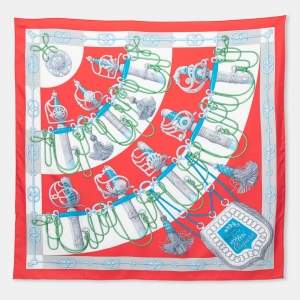 Pre Owned Hermès Red & Blue Cliquetis Silk Scarf