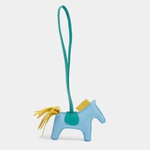 Pre Owned Hermes Celeste/Jaune Naples/Vert Vero Milo Lambskin Leather Rodeo Horse PM Bag Charm
