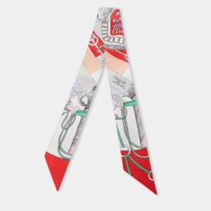 Pre Owned Hermes Multicolor Printed Silk Cliquetis Twilly