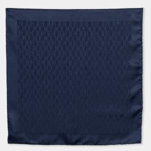Pre Owned Hermès Navy Blue Faconnee Grand H Silk Pocket Square