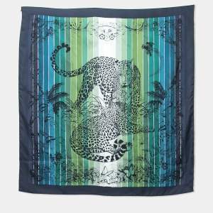 Pre Owned Hermes Navy Blue  Jungle Love Rainbow Silk Square Scarf 