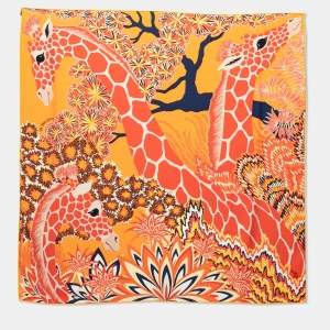 Pre Owned Hermes Orange The Three Graces Silk Square Scarf
